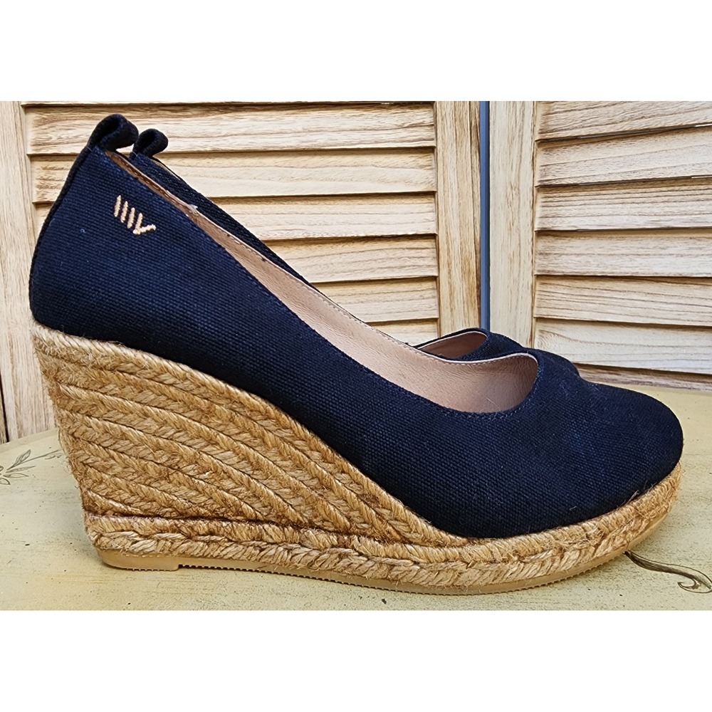 Viscata Marquesa EU 39 US 8 Navy Canvas Jute Espadrille Wedge Heels Quiet Luxury